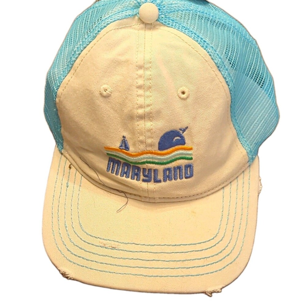 Maryland Whale White/Blue Trucker Hat Mesh Back Adjustable Solid One Size